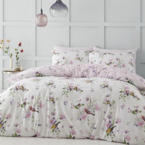 Catherine Lansfield Songbird King Duvet Cover Bedding Bet Set Pink Reversible