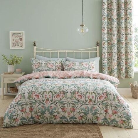 Catherine Lansfield Clarence Floral Duvet Cover Set Floral Revrsible Bedding Green/Neutral - Double