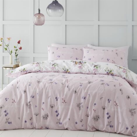Catherine Lansfield Songbird Double Duvet Cover Bedding Bet Set Pink Reversible (1/5)