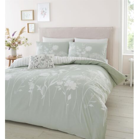 Catherine Lansfield Meadowsweet Floral Duvet Cover Set Green Double Bedding Set