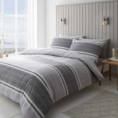 Catherine Lansfield Textured Banded Stripe Single Duvet Set Charcoal