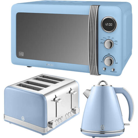 Swan Retro Frühstücks-Set – Wasserkocher 1,8L, 2-Scheiben-Toaster, Mikrowelle 20L, Digital, In Grau