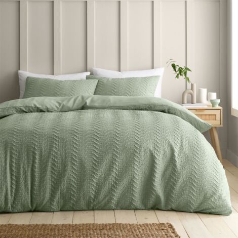 Catherine Lansfield Heatset Wave Mint Green Duvet Cover Set King Bedding Set