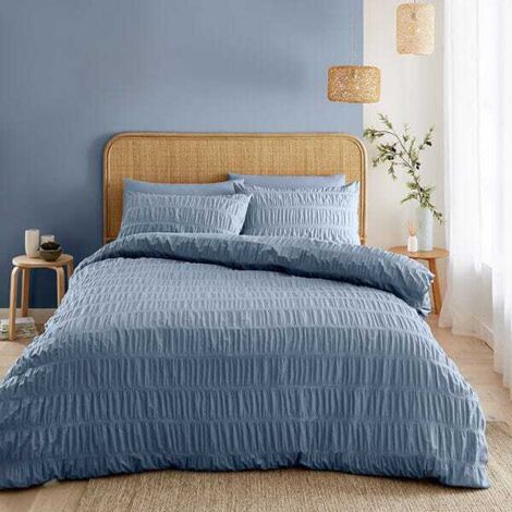 Catherine Lansfield Seersucker Super King Duvet Set Lansfield Blue