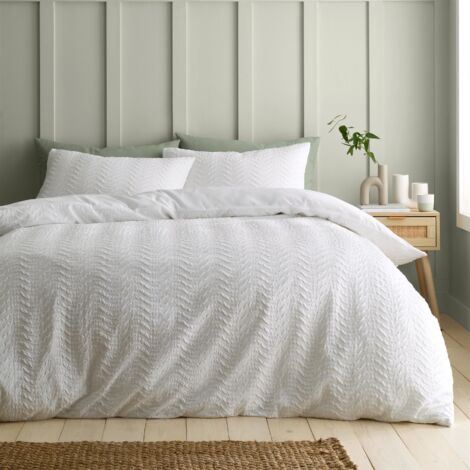 Catherine Lansfield Heatset Wave White Duvet Cover Set Double Bedding Set