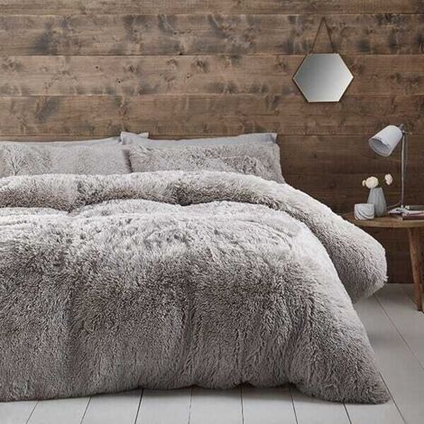 Catherine Lansfield Cuddly Double Duvet Cover Set Silver