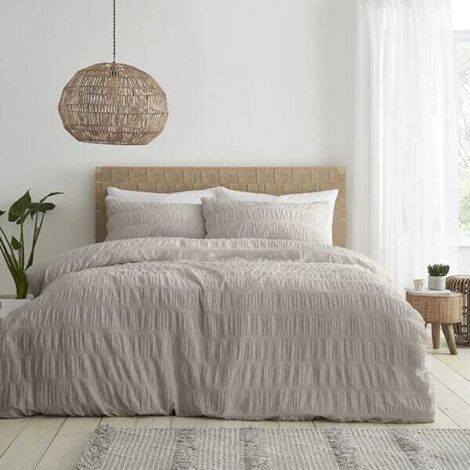 Catherine Lansfield Seersucker King Duvet Set Natural
