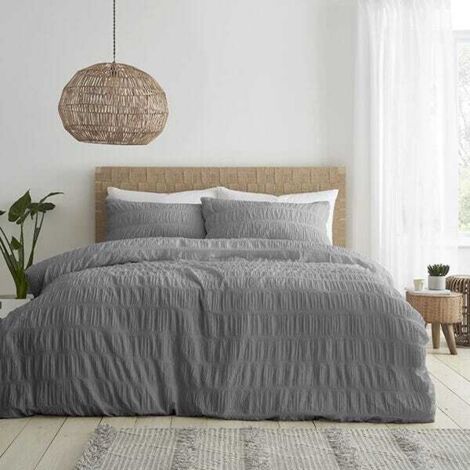 Catherine Lansfield Seersucker Super King Duvet Set Grey