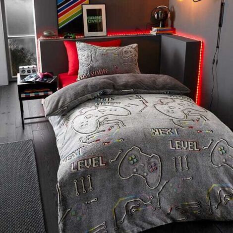 Catherine Lansfield Childrens Game Over Fleece Single Duvet Set Black (1/5)