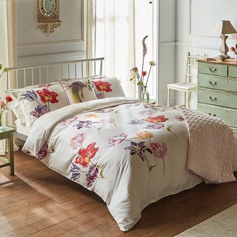 Sanderson Tulipomania Duvet Cover Set Single Rose Red & Amethyst