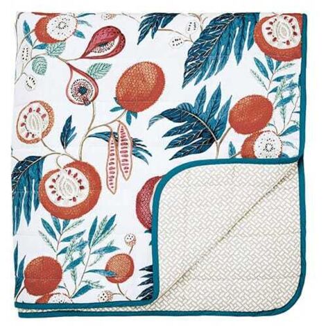 Sanderson Jackfruit Indigo & Papaya 260x265cm Quilted Throw (1/2)