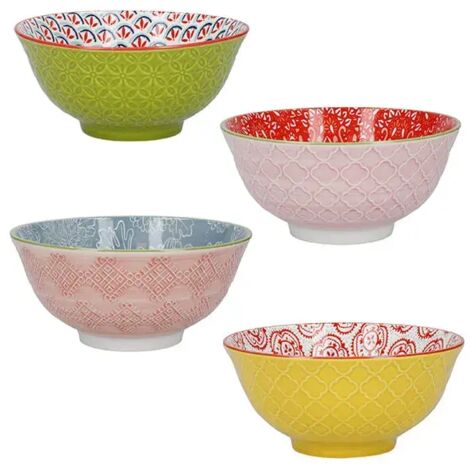 KitchenCraft Set of 4 Brights Design Ceramic Bowls
