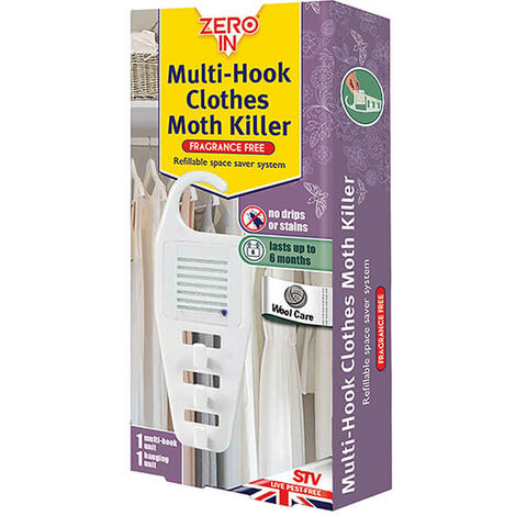 Zero In Multi-Hook Clothes Moth Killer, Scent-Free, Space-Saving Repellent,  Kills Clothing Moths, Larvae and Eggs, 6 Months Protection 