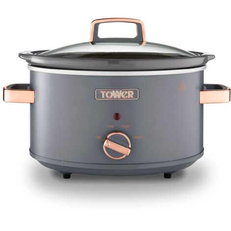 Tower T16042GRY Cavaletto 3.5 Litre Slow Cooker with 3 Heat Settings, Removable Pot and Cool Touch Handles, Grey and Rose Gold