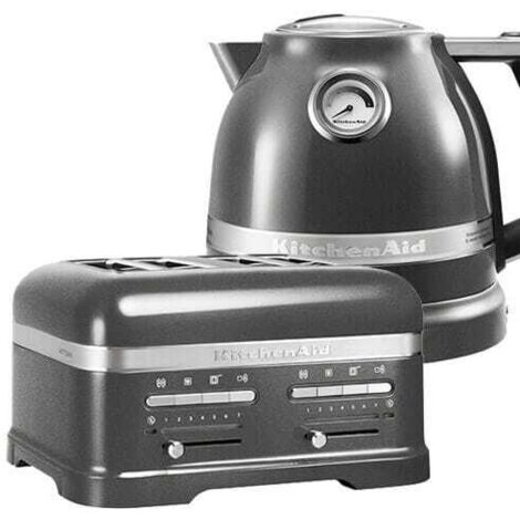 KitchenAid Artisan Medallion Silver 4 Slot Toaster and Kettle Set (1/5)