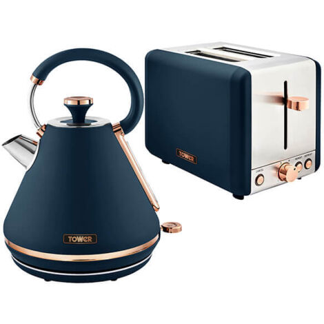 Tower Cavaletto Pyramid Kettle and 2 Slice Toaster Set Midnight Blue