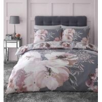 Catherine Lansfield Dramatic Floral Grey Duvet Cover Set Bedding King Size