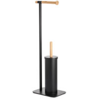 Showerdrape Sonata Black & Bamboo Toilet Roll Holder & Toilet Brush Combination