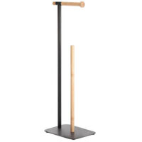 Showerdrape Sonata Black & Bamboo Toilet Roll Holder & Spare Paper Holder Combination