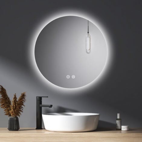 Miroir arrondi salle de bain, Miroir rond anti-buée avec éclairage, Miroir  étanche très leger , Diamèter Φ: 60 cm