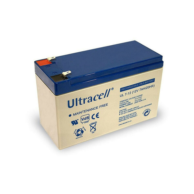 Ultracell Batterie au plomb 12 V, 7 Ah (UL7-12), Faston (4,8 mm) Batterie au plomb, VdS