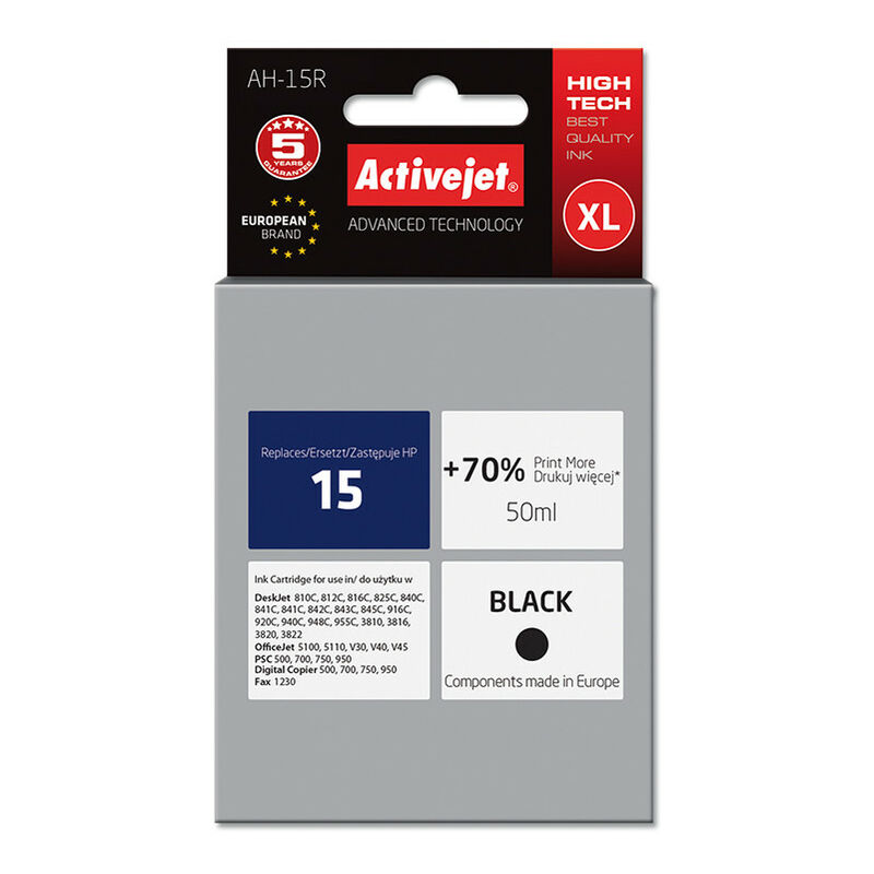 Activejet AH-15R - Dye-sublimation ink - Noir - (HP) DeskJet 3810 - 3816 - 3820 - 3822 - 810C - 812C - 816C - 825C - 825cux - 840C - 841C - 842C - 843C,... 1 pièce(s) - Dye-sublimation printing - Rend