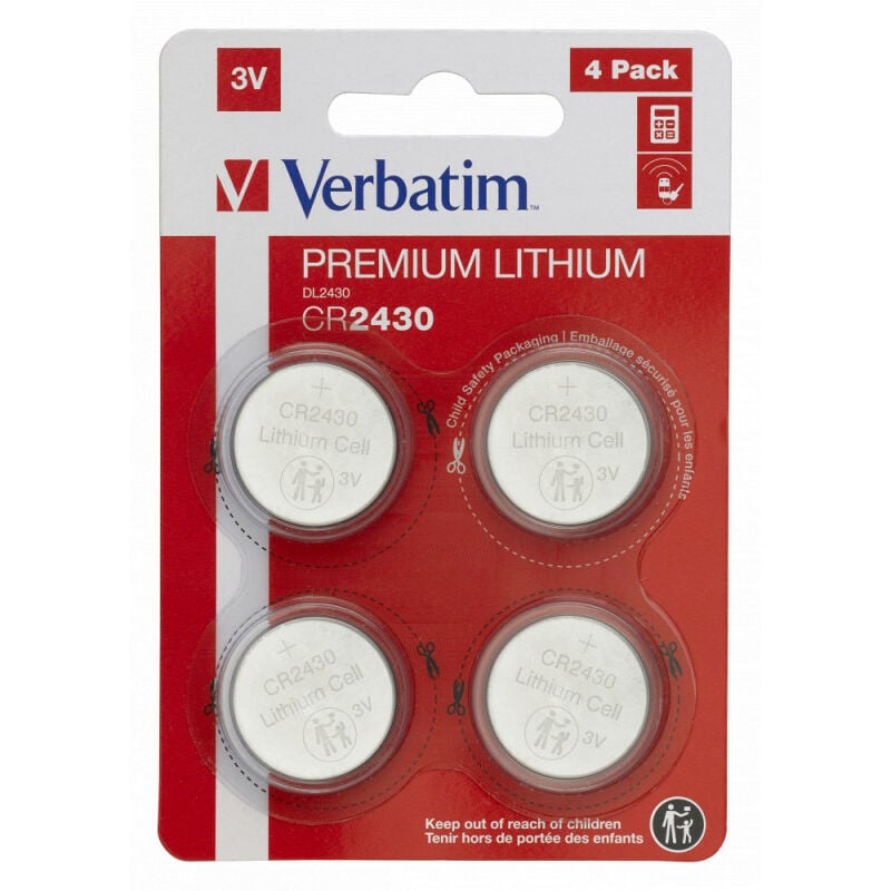 Verbatim VERBATIM Premium Piles boutons au Lithium CR2430 lot de 4 3V 290  mAh - Piles au lithium pour horloge, clé de voiture, télécommande, appareil  photo, jouets et autres - Pile bouton au lithium (