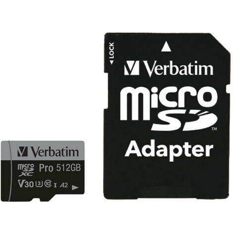 Verbatim Pro U3 Carte mémoire microSDXC 512 Go Classe 10 UHS-I (U3) Noir (47046)