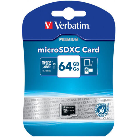 Verbatim 64GB microSDXC - 64 Go - MicroSDXC - Classe 10 - Noir (44014)