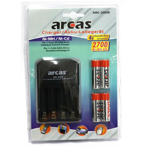 Arcas 2 Piles Rechargeable AAA 600 mAh Nimh + Chargeur Usb