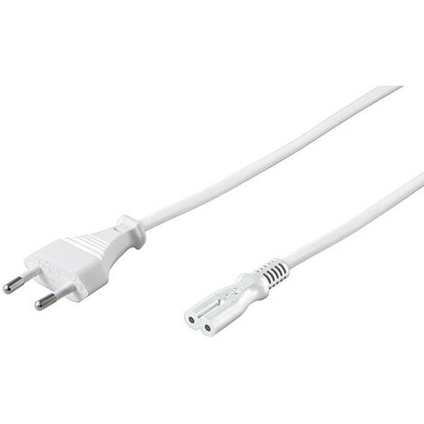 Câble électrique IEC-60320. Cordon alimentation C7 femelle à fiche  bipolaire mâle 1.8m blanc