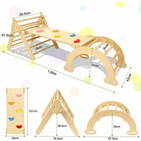 Froadp Klettergerüst Indoor Aus Birkenholz - Sprossenwand Mit Ringen & Rutsche | Für Kinder & Erwachsene