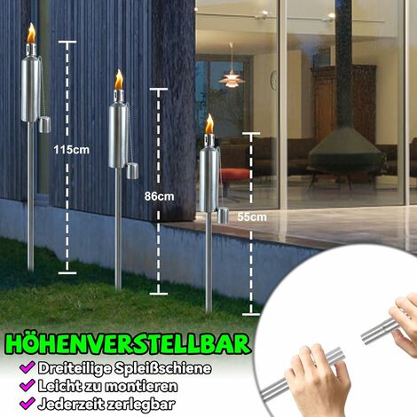 Froadp 6er Set Gartenfackeln für Draußen Öl 330ml Fackeln aus Edelstahl