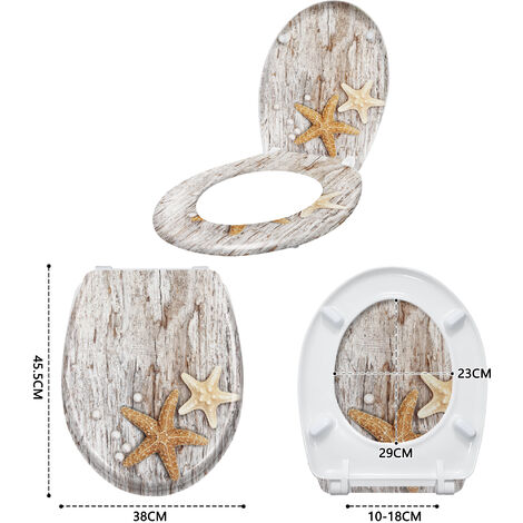 Froadp Toilettendeckel Klodeckel mit Absenkautomatik WC Sitz Toilettensitz aus Duroplast und Edelstahl Antibakteriell Toilettenbrille für Alle Handelsüblichen WC-Becken (Perlen und Seesterne)