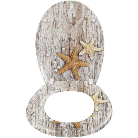 Froadp Toilettendeckel Klodeckel mit Absenkautomatik WC Sitz Toilettensitz aus Duroplast und Edelstahl Antibakteriell Toilettenbrille für Alle Handelsüblichen WC-Becken (Perlen und Seesterne)