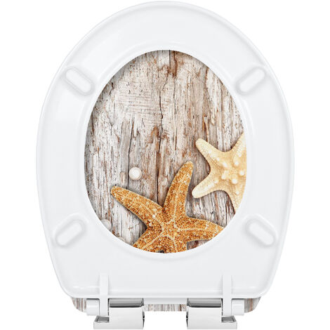 Froadp Toilettendeckel Klodeckel mit Absenkautomatik WC Sitz Toilettensitz aus Duroplast und Edelstahl Antibakteriell Toilettenbrille für Alle Handelsüblichen WC-Becken (Perlen und Seesterne)