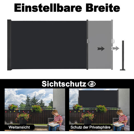 Froadp Ausziehbar Seitenmarkise 100x300cm Einseitig Sichtschutz