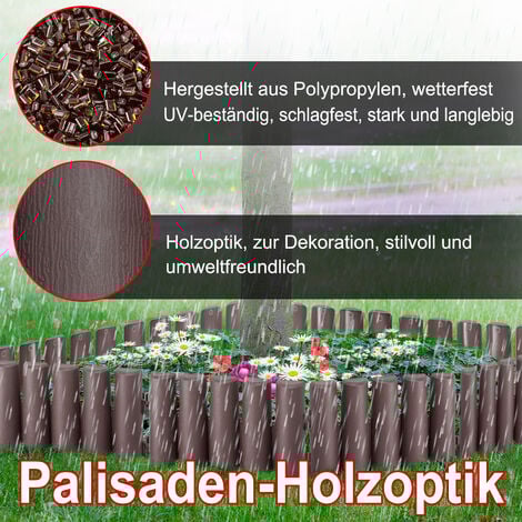 Suusolny Gartenpalisade In Holzoptik - Flexible Beetumrandung Aus Kunststoff, 8-teilig Für 4,8m
