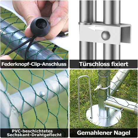 Froadp Hühnerkäfig Außengehege Freilaufgehege, Verzinkter Hasenkäfig, Stahlrahmen Hühnerstall, Hasenstall Set, Geflügelhaltung Käfig für Kleintier (3x2x2m)