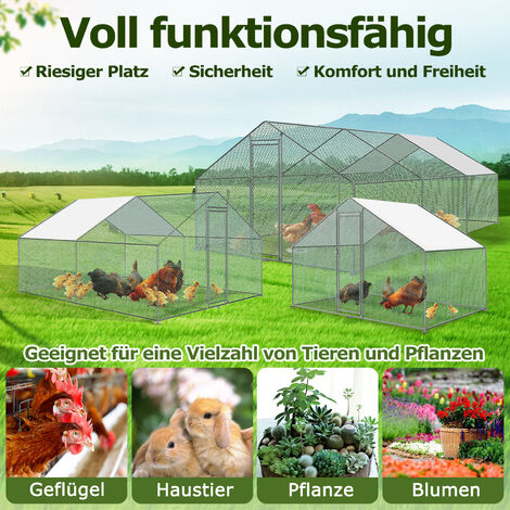 Froadp Hühnerkäfig Außengehege Freilaufgehege, Verzinkter Hasenkäfig, Stahlrahmen Hühnerstall, Hasenstall Set, Geflügelhaltung Käfig für Kleintier (3x2x2m)