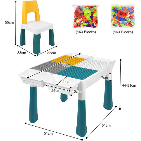 Kindertisch Mit 2 Stühlen & 300 Bausteinen - Doppelseitiger Aktivitätstisch
