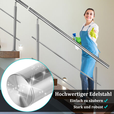 Froadp Geländer 80cm Edelstahl Treppengeländer Winkelverstellbar Handläufe  mit Kugelring & 2 Pfosten Innen Stange Geländer-Set