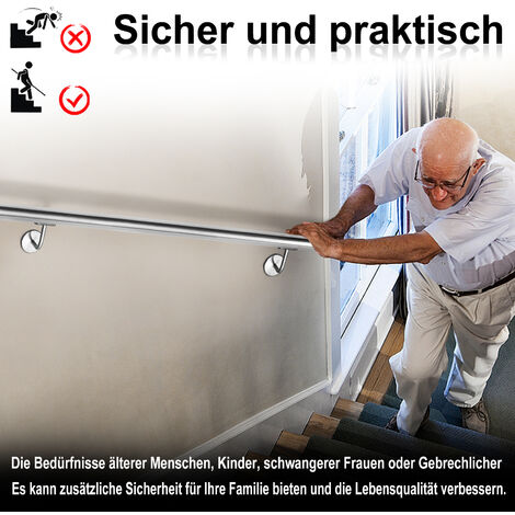 Froadp Edelstahl Treppengeländer 120cm - AISI304 Wandhandlauf 42mm Mit Montagezubehör