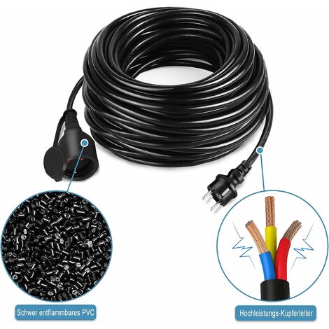 Froadp 10m Verlängerungskabel 230V Verlängerung Stromkabel mit Euro-Stecker und Schutzkappe IP44 Baustellenkabel Outdoor Kabelverlängerungen für Innenbereich und Außenbereich