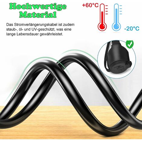 Froadp 10m Verlängerungskabel 230V Verlängerung Stromkabel mit Euro-Stecker und Schutzkappe IP44 Baustellenkabel Outdoor Kabelverlängerungen für Innenbereich und Außenbereich