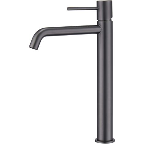 Imex – Robinet de lavabo haut monocommande BDM0393BGM – Finition métal noir gun – Bec rond haut – Installation rapide avec flexibles 3/8'