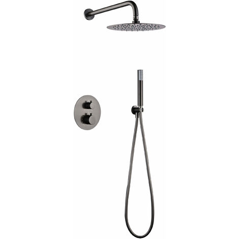 Colonne de douche Encastrée Thermostatique IMEX Noir Gun Métal (PVD), Cartouche TURN CLEAN SYSTEM