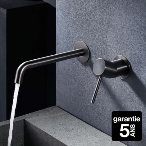 Imex – Robinet lavabo mural monocommande noir finition métal – Bec universel rond – Compatible eau chaude – Dimensions 29x8x19cm