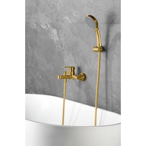 Imex – Mitigeur de baignoire-douche finition or brossé – Corps en laiton – Flexible métallique 180 cm – Cartouche céramique Ø35 mm – BDR0014OC - Imex-BDR001-4OC