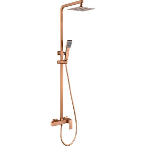IMEX Set douche monocommande PISA en acier inox et laiton finition PVD or rose brosse pomme de tête extra-plate 20x20 cm anticalcaire colonne extractible cartouche ceramique Ø35 mm Imex-BDP048-ORC